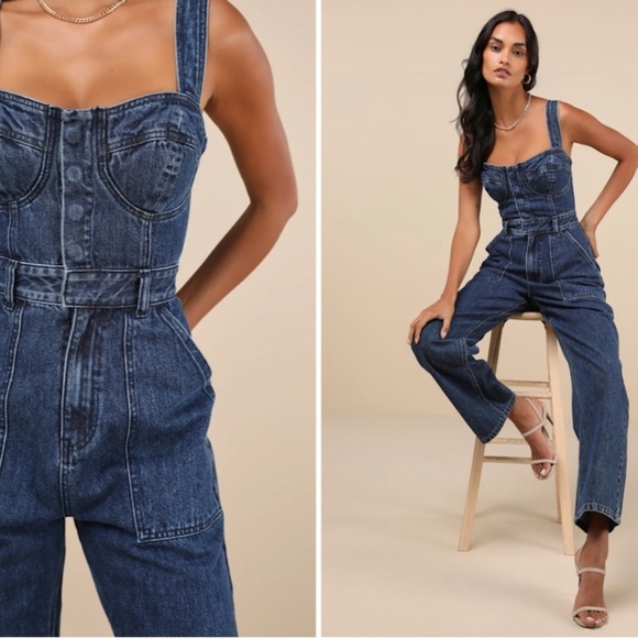 LULU's Sexy Resort Vacation Casual Date Night Bustier Denim Overalls - Picture 3 of 5